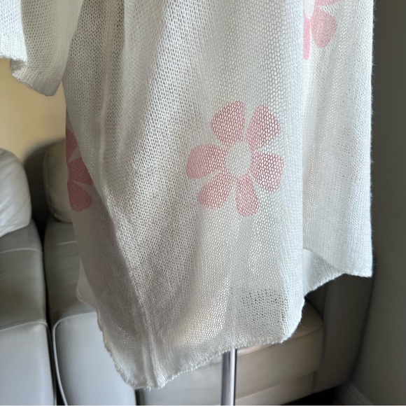 Cocolove Sz M L Mohair Blend Knit Floral Tunic Top Short Sleeve Sweater White - Picture 7 of 15